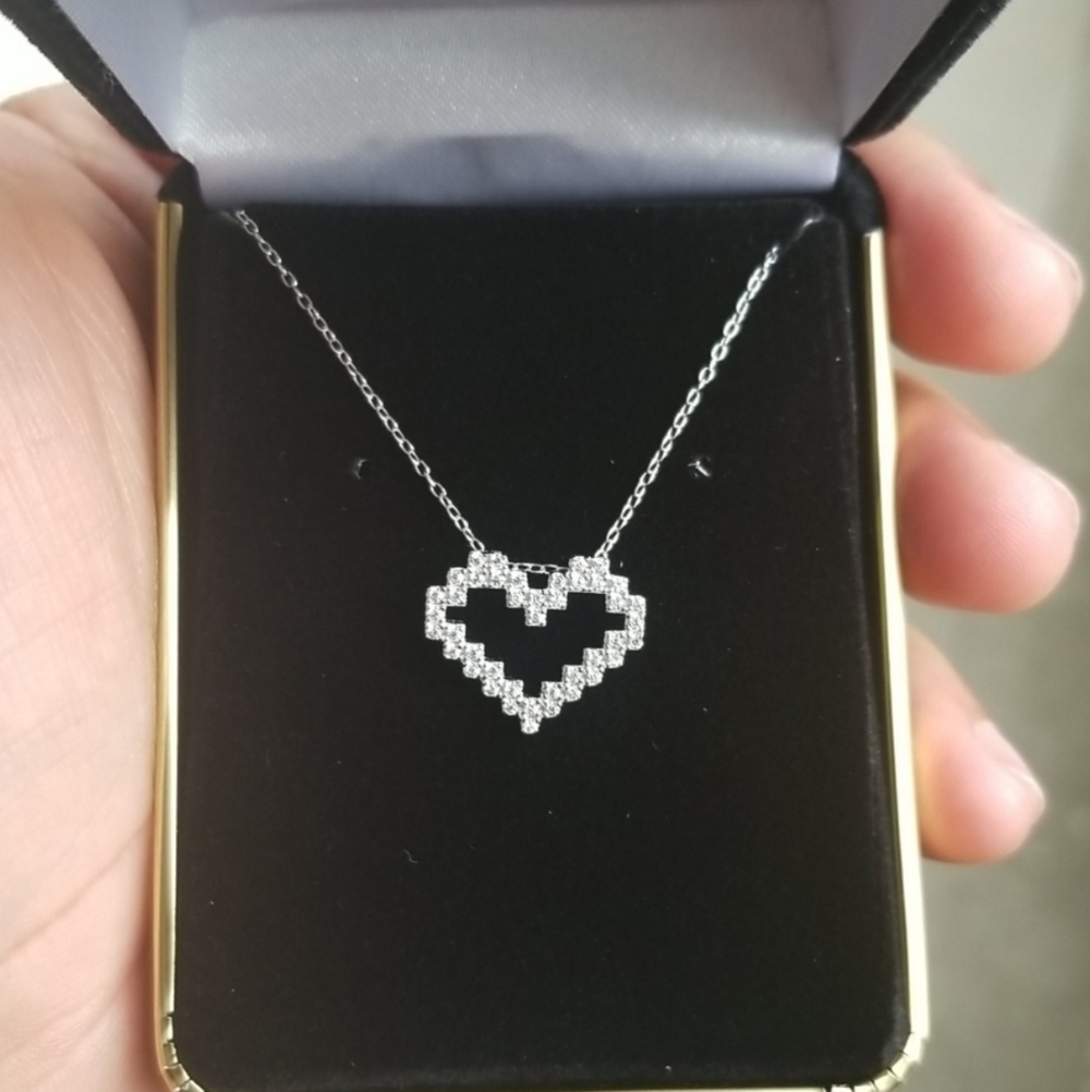 Sterling Silver 925 Rhodium Digital Heart necklace